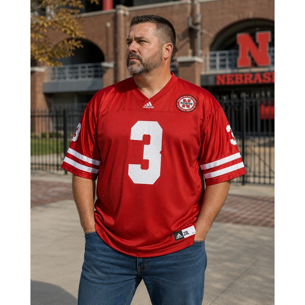 Adidas Nebraska Huskers Football Jersey Mens 2XL Red Number 3 NCAA Fan Gear